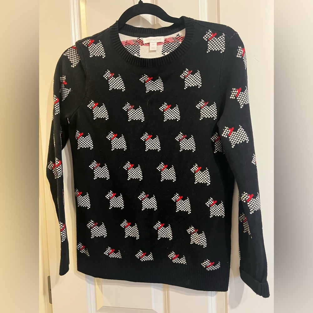 Charter club holiday dog printed sweater. Size petite small